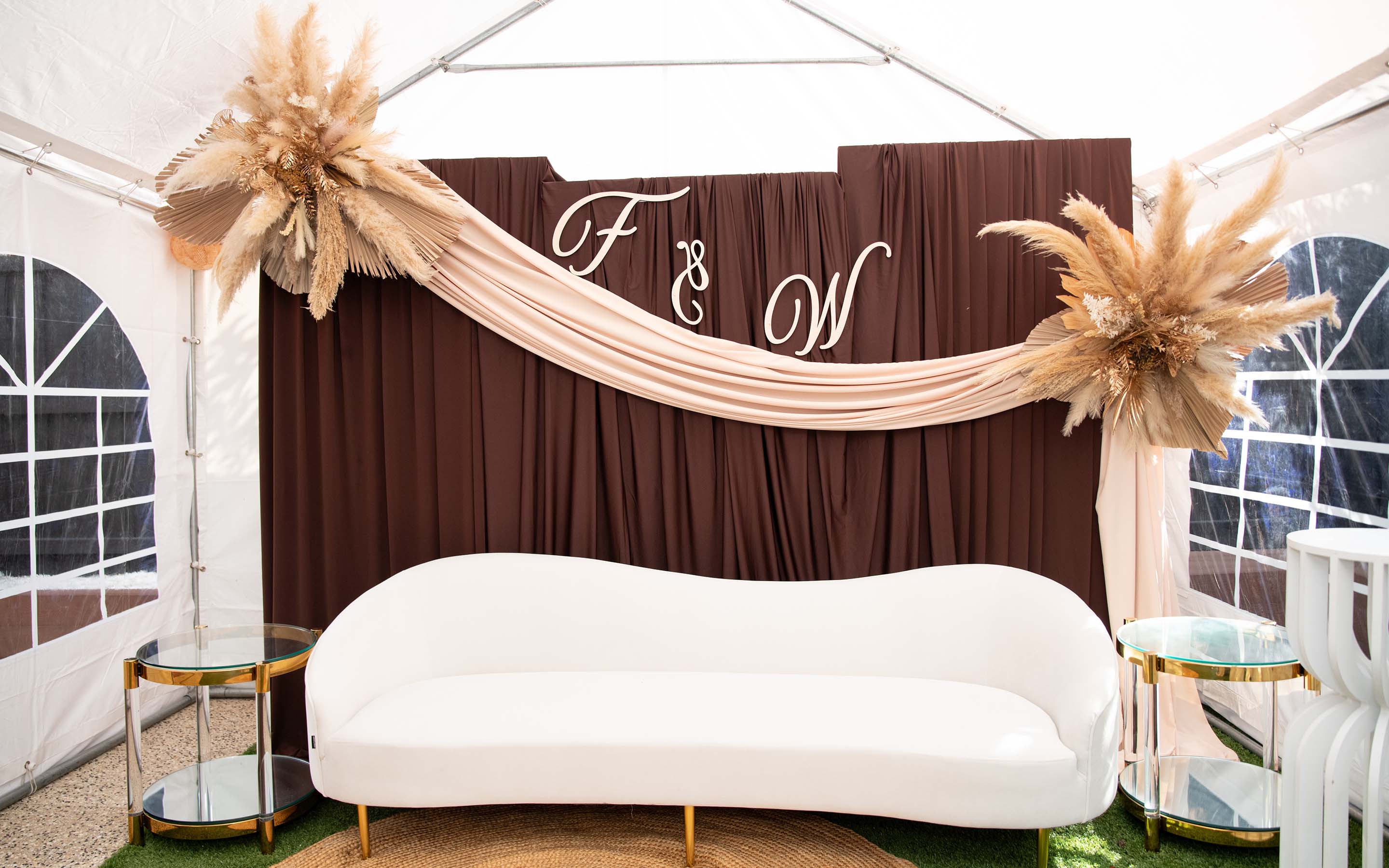 Brown boho traditional wedding backdrop package hire Melbourne