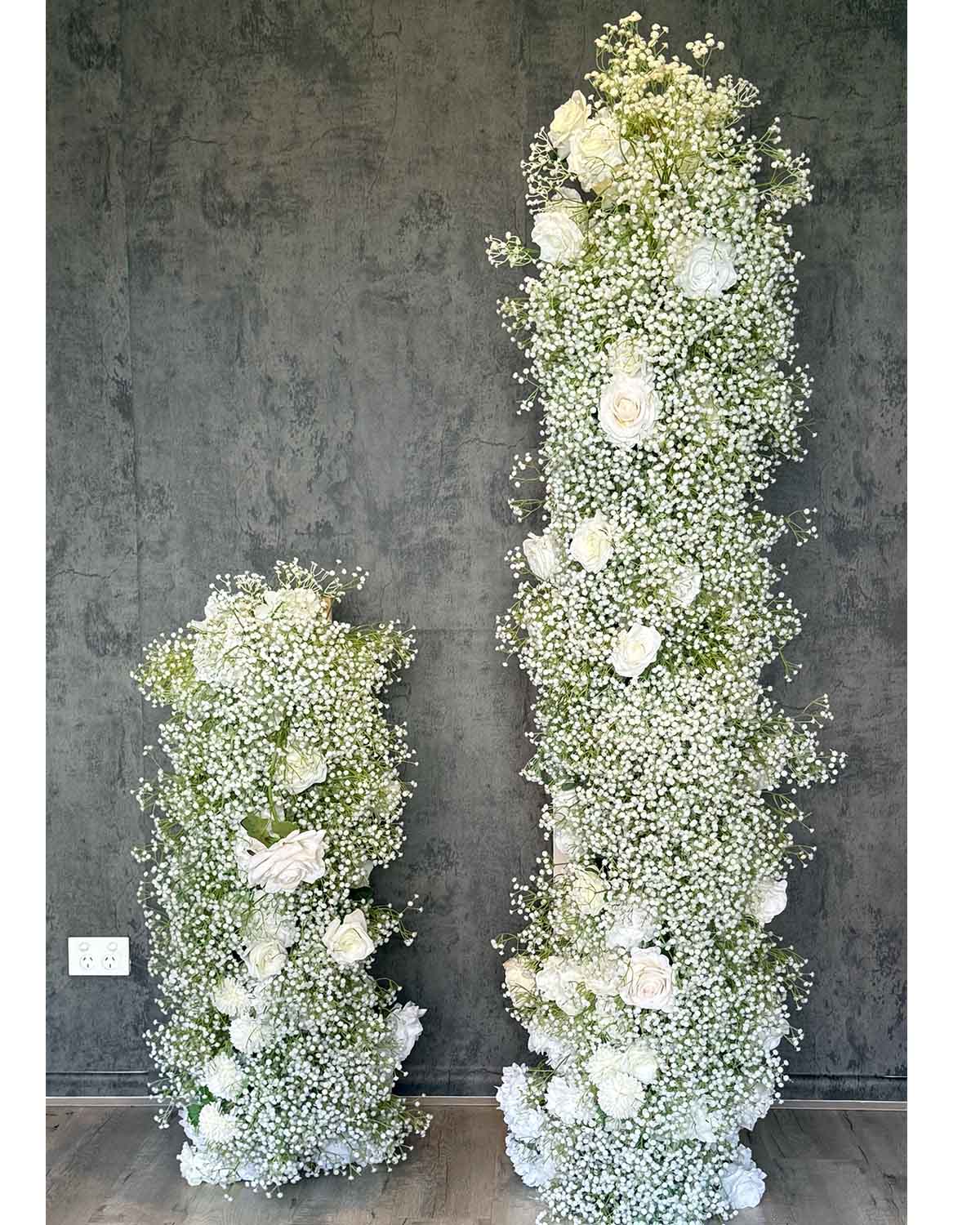 Baby's breath pillar florals hire Melbourne