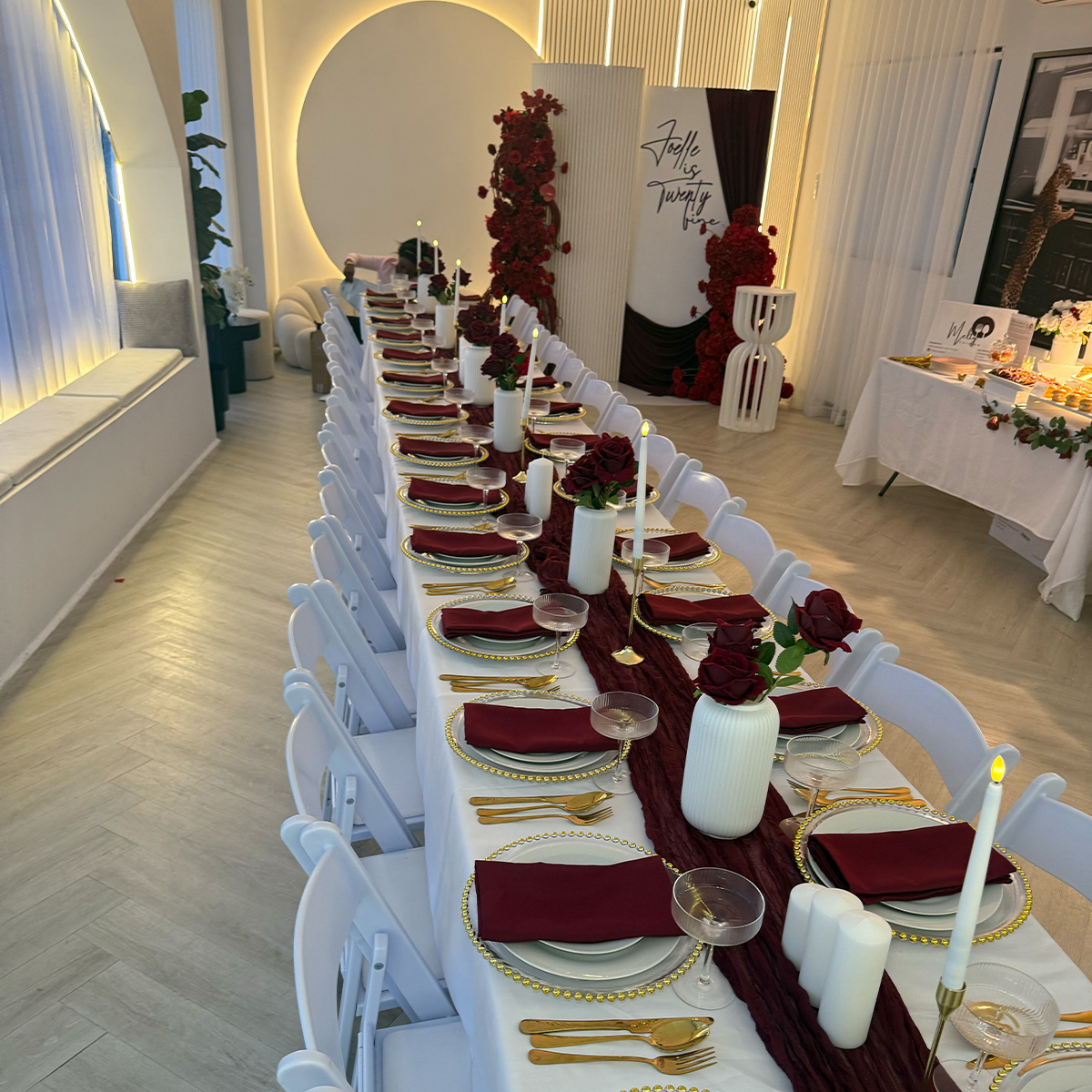 Moody burgundy table setting